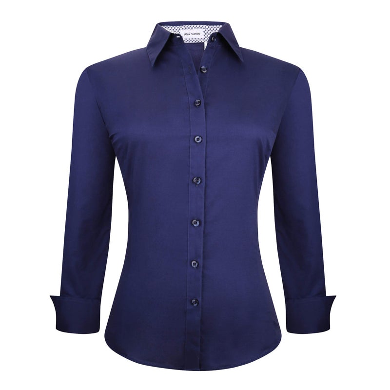 Alex Vando Womens Dress Shirts Wrinkle Free Regular Fit Long Sleeve Stretch Work Shirt,Navy,XXL - Image 1